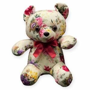 Vtg Milaca Mills Floral Fabric Teddy Bear Plush Shabby Chic Stuffed Animal 1989